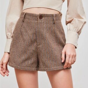 Women's High-Waist Plaid Shorts in Brown Mix